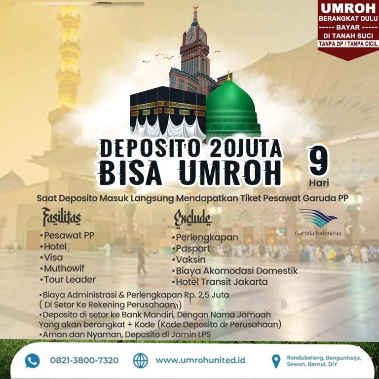 RESMI,  Jual Travel Umroh & Haji Tanpa Antri Februari 2026 Simeulue Palembang Jogja UMROH UNITED BANGKALAN