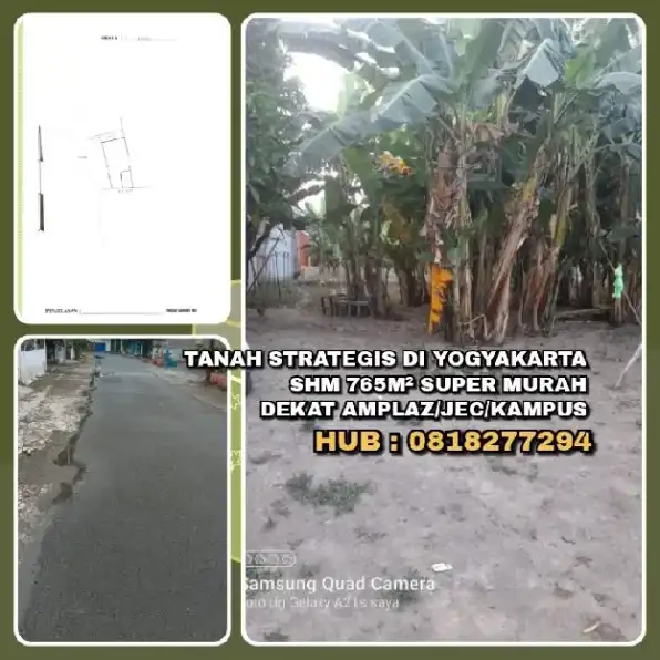 TANAH STRATEGIS DI YOGYAKARTA.SHM 765M² SUPER MURAH. DEKAT AMPLAZ/JEC/KAMPUS.H: 0818277294>