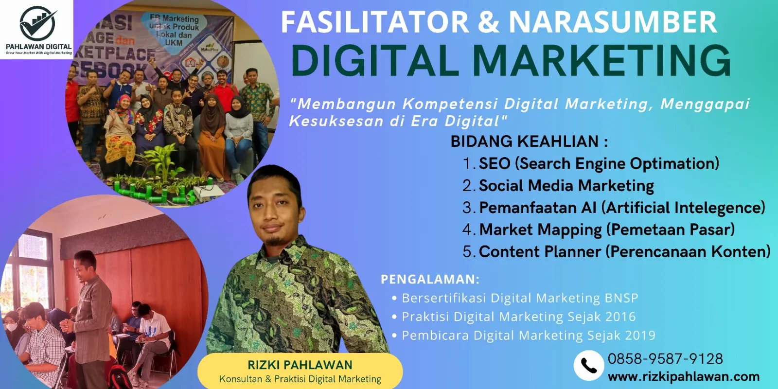 Pemateri Narasumber Bisnis Pemasaran Online BNSP Dinas Pariwisata Solok Selatan Surabaya RIZKI PAHLAWAN