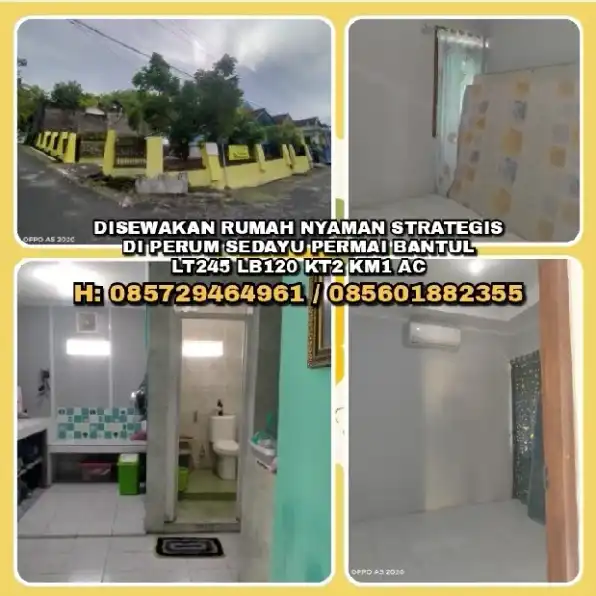 DISEWAKAN RUMAH STRATEGIS DI PERUM SEDAYU PERMAI BANTUL.LT245 LB120 KT2 KM1 AC.H: 085729464961