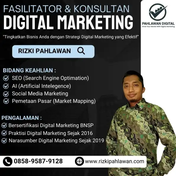 Tersertifikasi BNSP 0858-9587-9128 Fasilitator Narasumber Digital Marketing BNSP Kementerian Koperasi & UKM Bima Bandung Bogor Bandung Depok Tangerang RIZKI PAHLAWAN