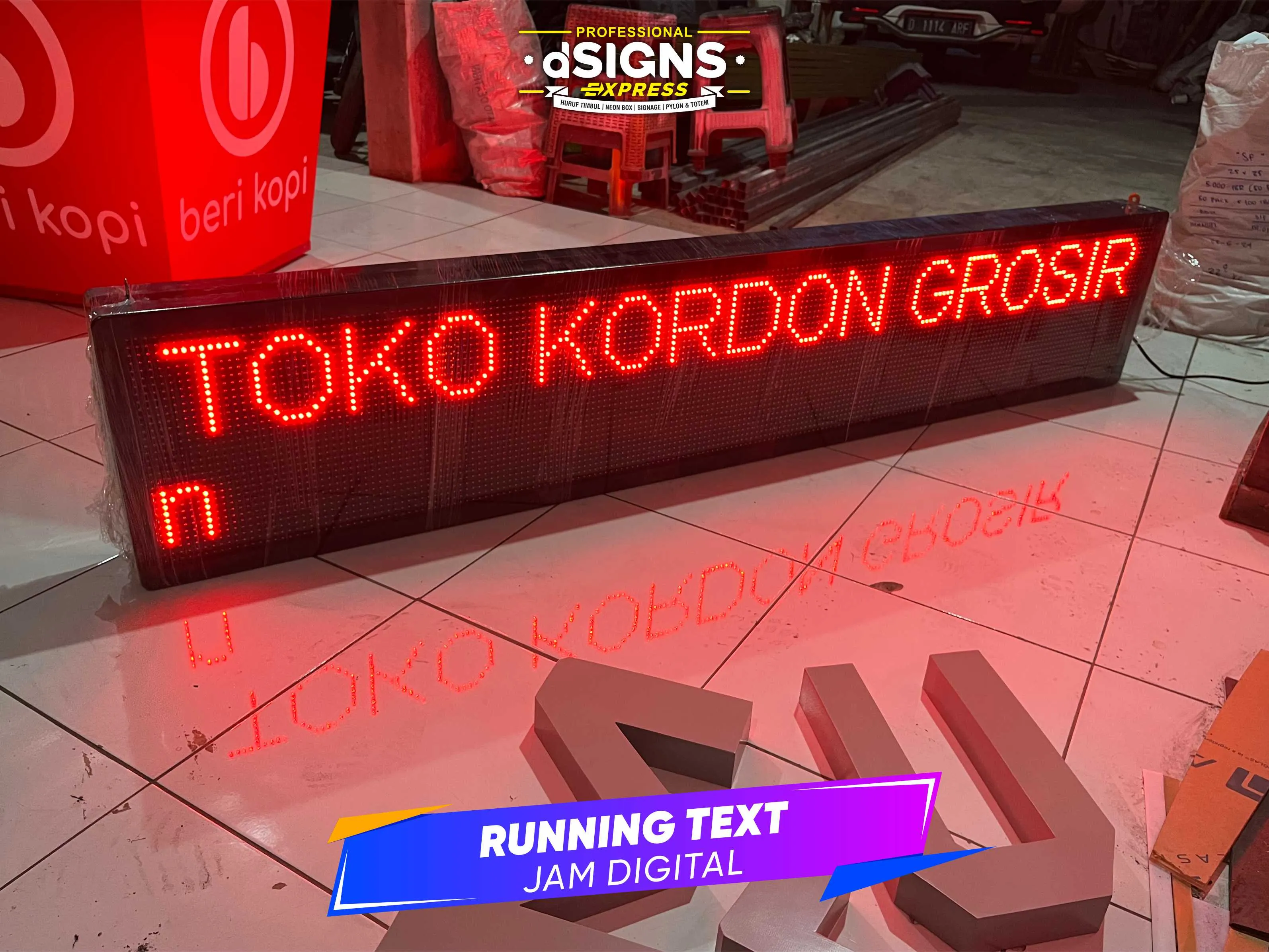 LED Running Text - Jam Digital - Neon Box - Huruf Timbul