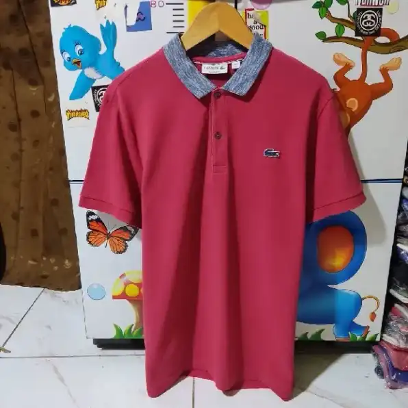 Kaos polo shirt Lacoste colour Merah Jambu Size L