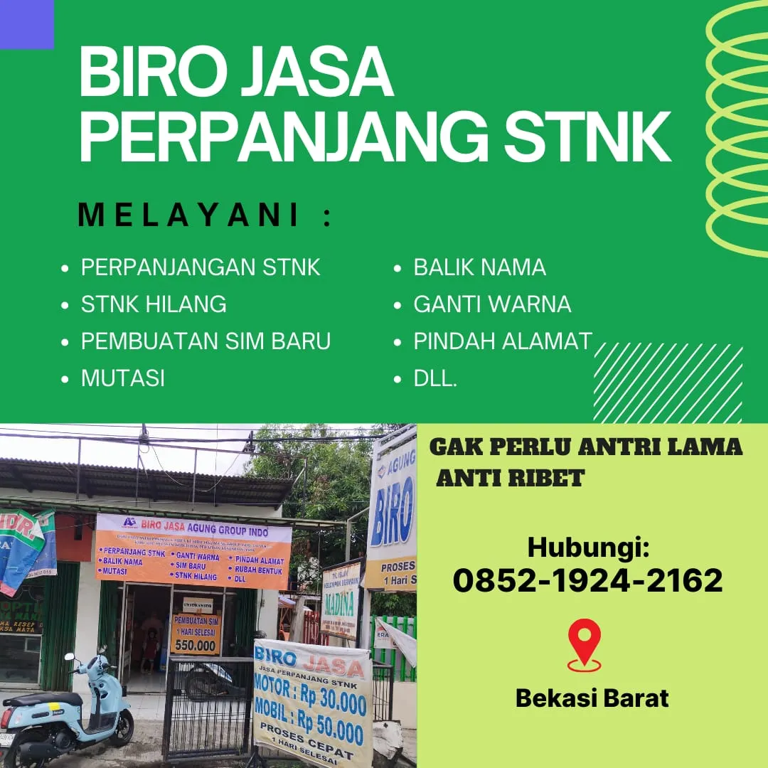 TERPERCAYA, WA0852-1924-2162, Biro Jasa Mutasi Motor Terdekat Bekasi, Biaya Jasa Urus Perpanjang Stnk Jakarta