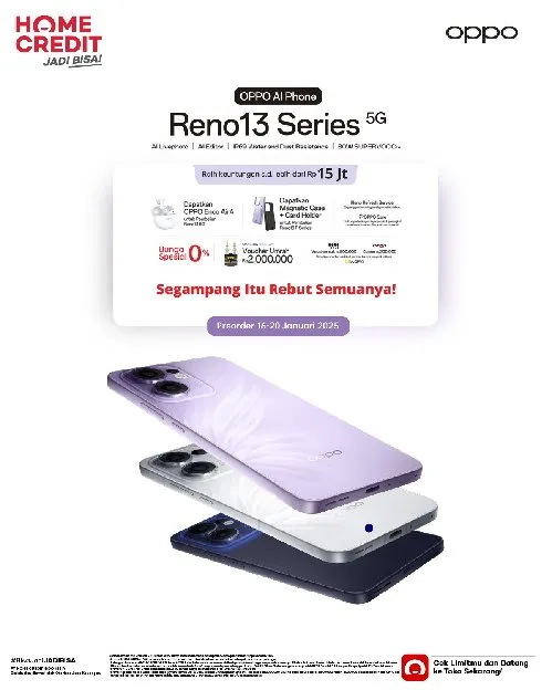 Segampang itu Kredit Oppo Reno 13F 12 256GB, Dapatkan Promo Bunga 0% & Bebas 2x cicilan