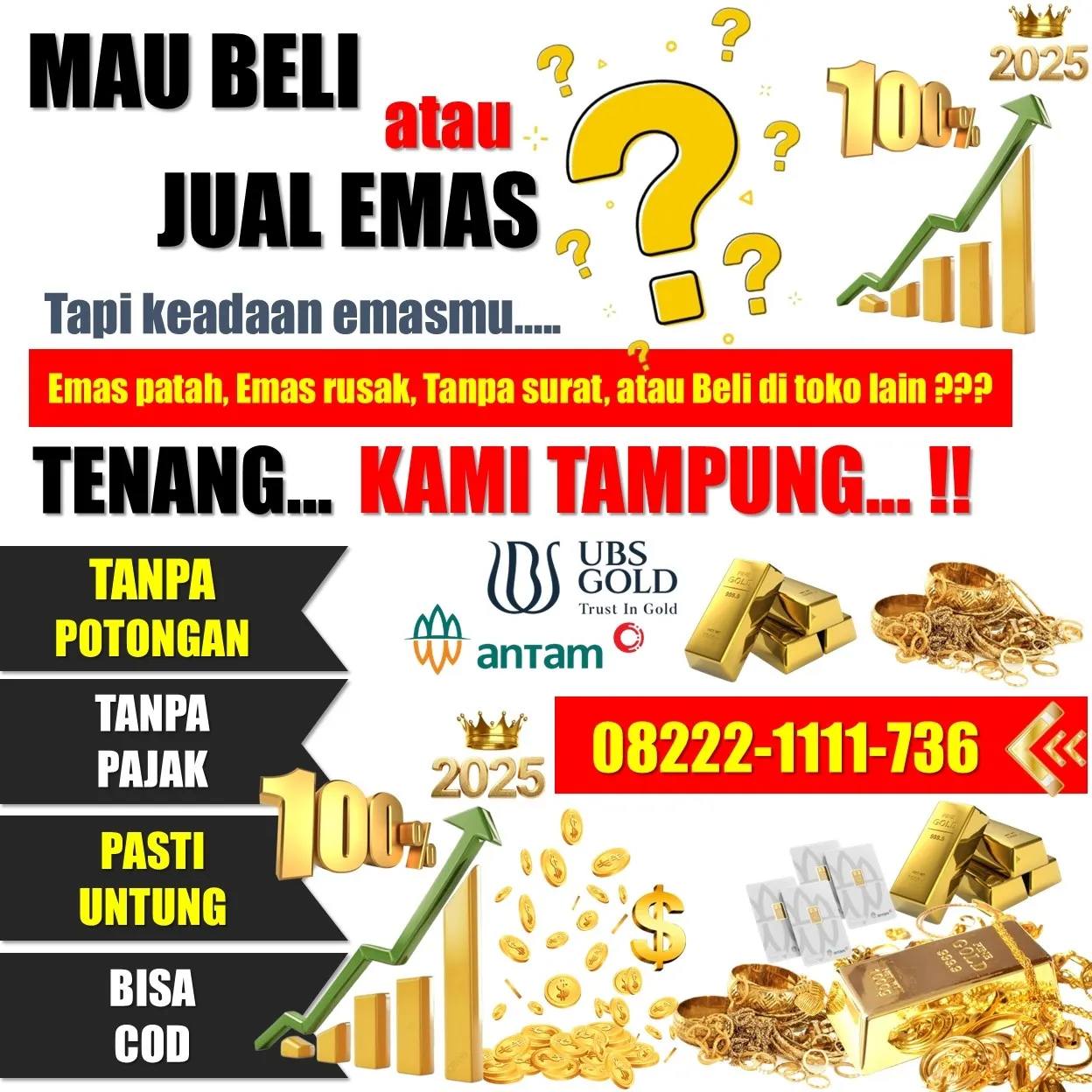 Hub0822-2111-1736, WA [ TANPA POTONGAN ], Jual Emas Lantakan Sunter Agung