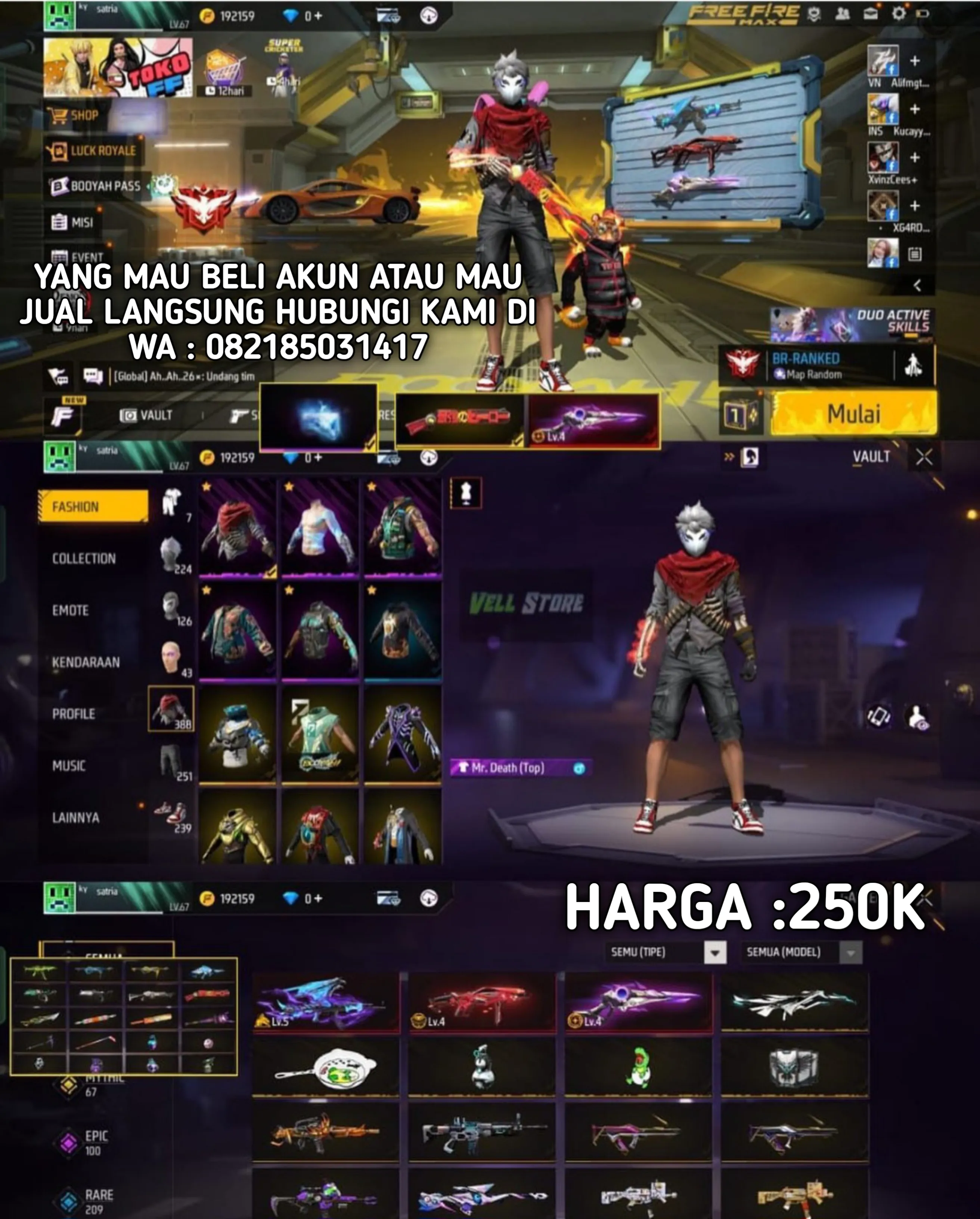 Jual akun Free Fire Harga Murah amanah dan terpercaya