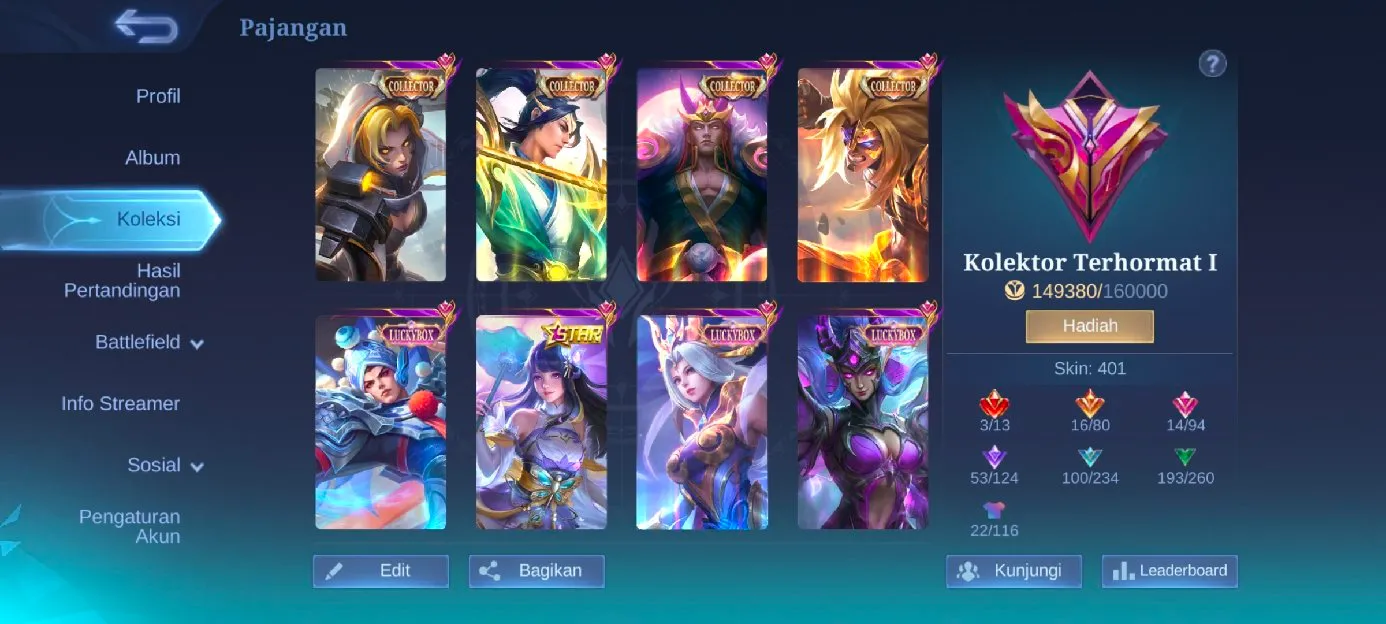 Jual akun Mobile legends, Skin prime 3, Skin legend 3, Skin jujutsu 4