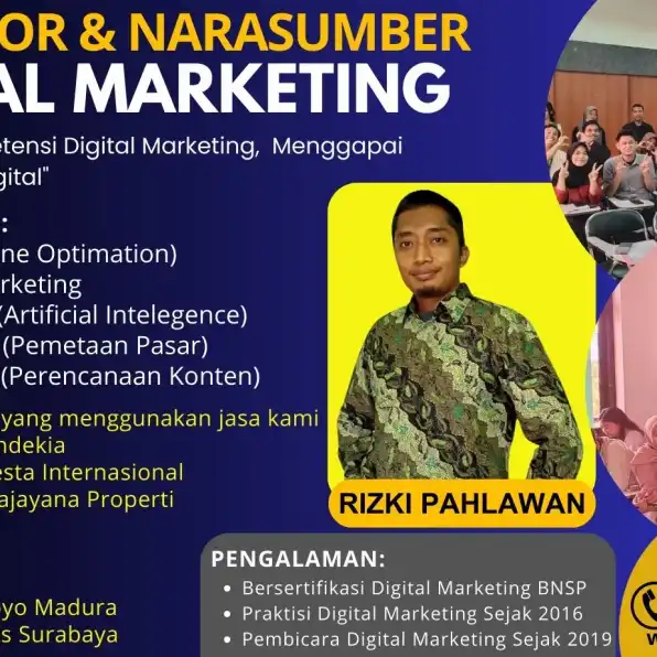 Bersertifikat BNSP 0858-9587-9128 Coach Narasumber Digital Marketing BNSP Kementerian Pariwisata & Ekonomi Kreatif Batu Bara Cirebon Bogor Bandung Depok Tangerang RIZKI PAHLAWAN