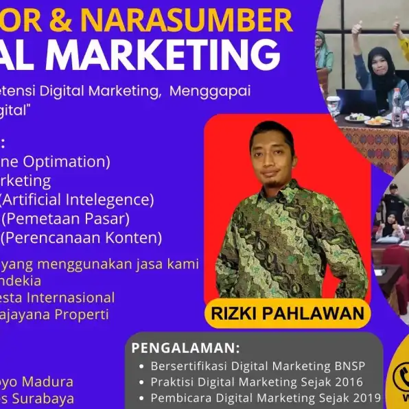 Handal 0858-9587-9128 Motivator Narasumber Digital Marketing BNSP Dinas Pariwisata Binjai Yogyakarta Bogor Bandung Depok Tangerang RIZKI PAHLAWAN