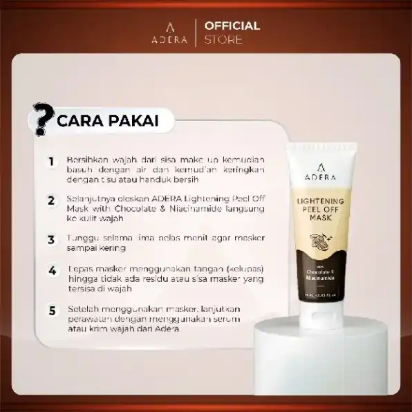 Adera Lightening Peel Of Mask With Chocolate & Niacinamide Mencerahkan Dan Mengangkat Sel Kulit Mati