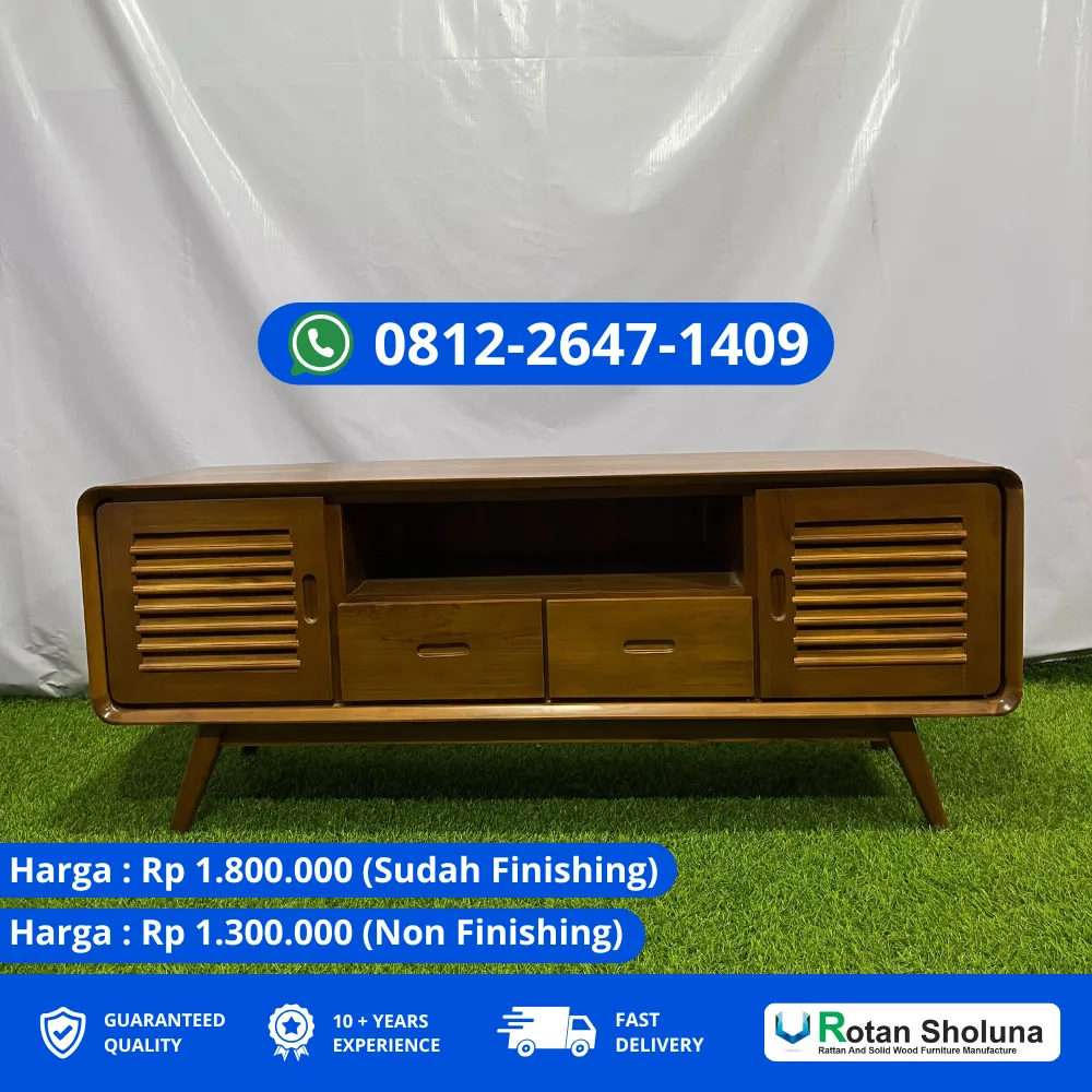 Meja TV Jati Elegan Dengan Detail Halus