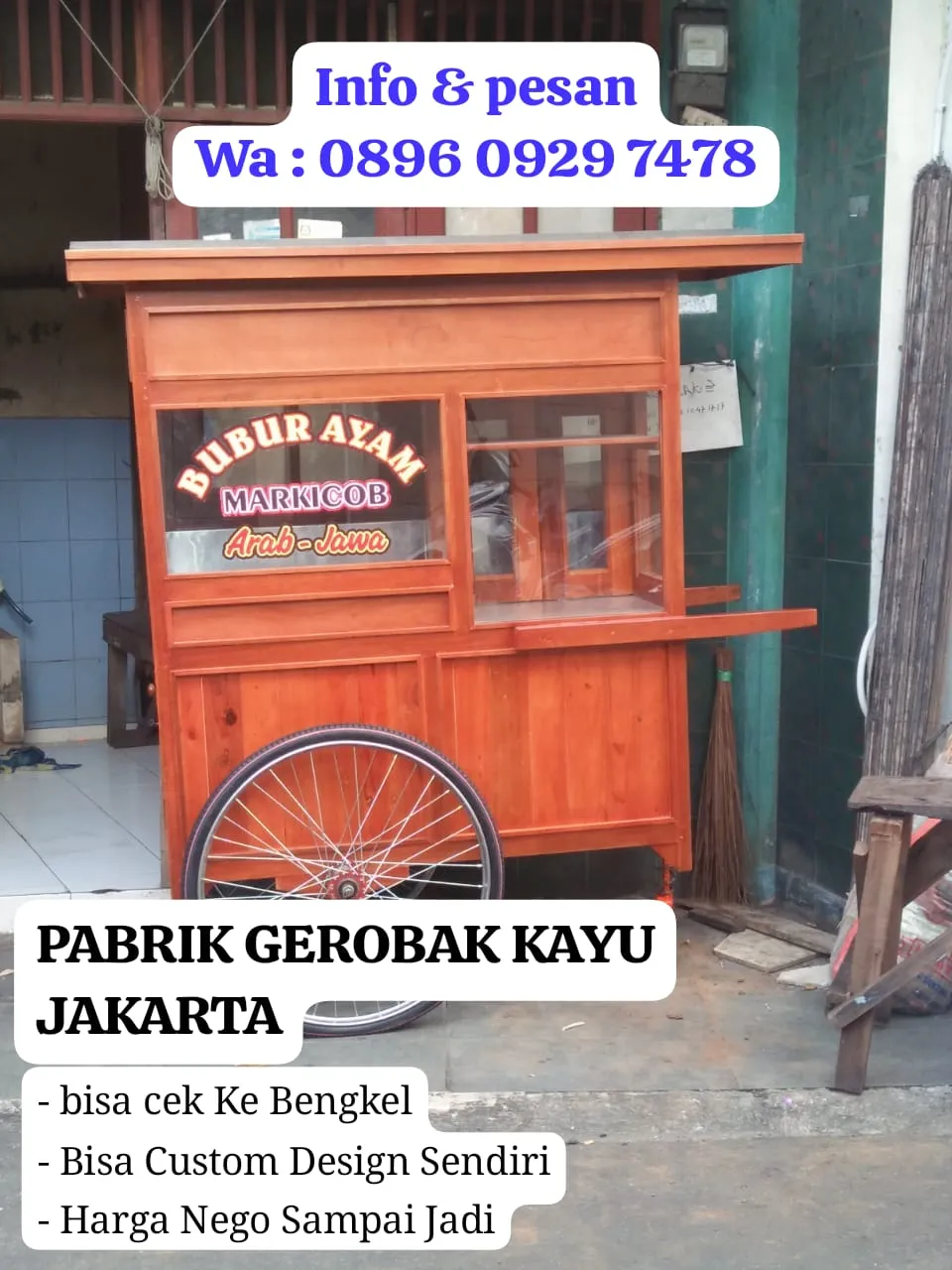 produsen pengrajin jual gerobak bubur ayam kayu murah minimalis terdekat jakarta