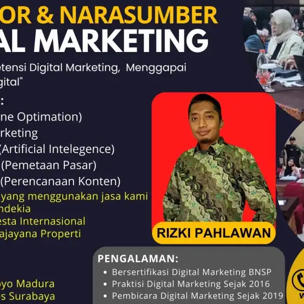 CALL 0858-9587-9128 Fasilitator Narasumber Digital Marketing BNSP Kemnaker Tangerang Selatan Bandung Semarang Jogja Depok RIZKI PAHLAWAN