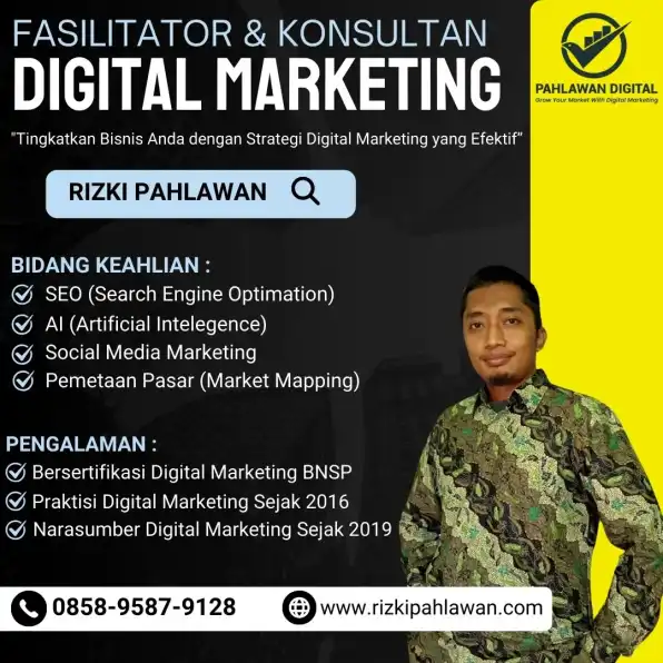 Berpengalaman 0858-9587-9128 Coach Narasumber Digital Marketing BNSP Dinas Perindustrian & Perdagangan Way Kanan Cirebon RIZKI PAHLAWAN