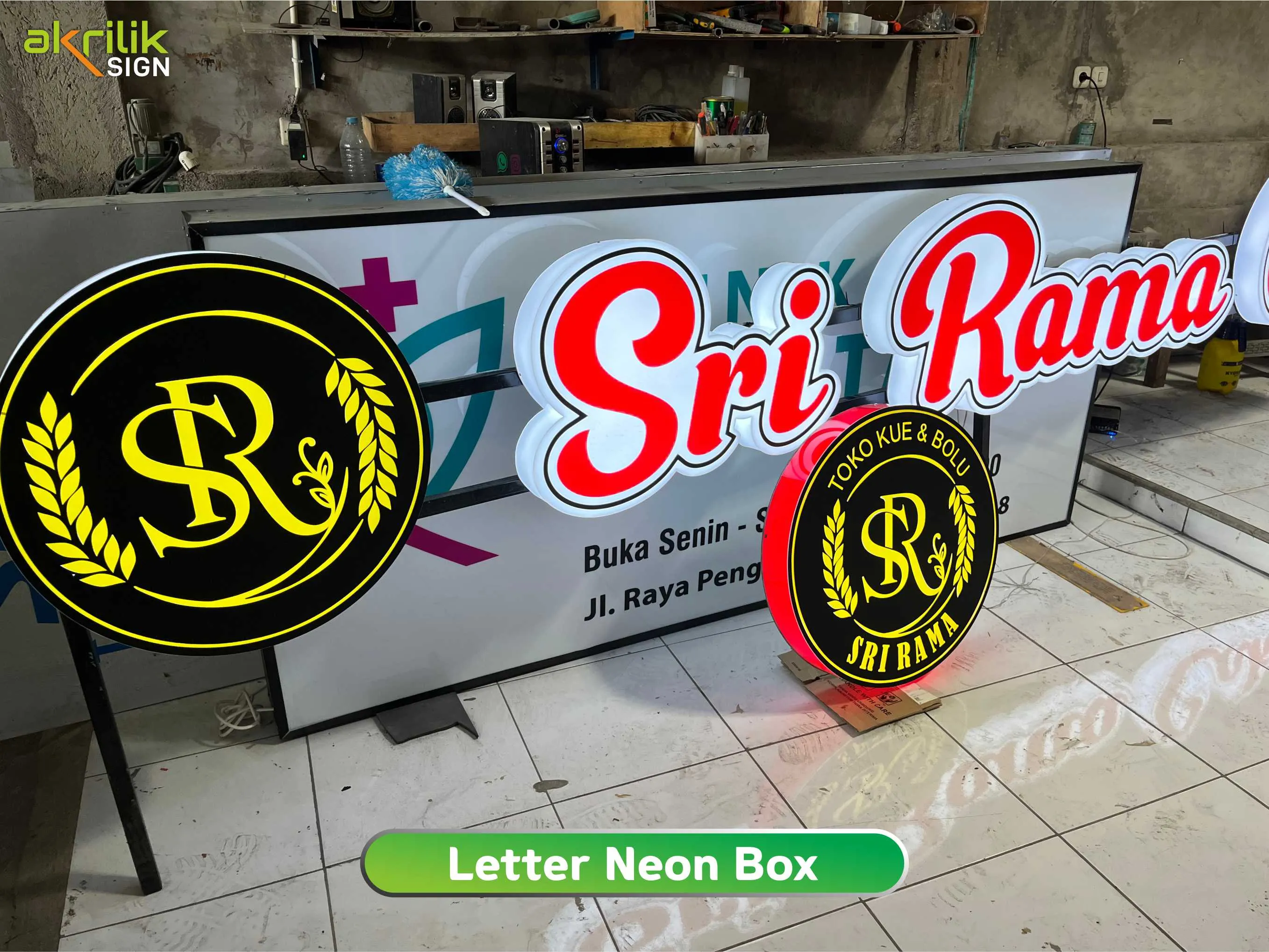 Plang Neon Box Bulat & Huruf Timbul Murah