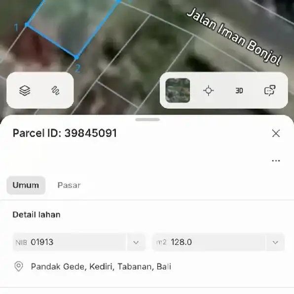 Dijual 1,28 are, 1,41 are, Jl. Tanah Lot Pandak Gede Br. Taman Kediri Tabanan