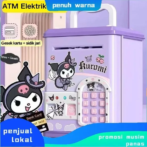 Mainan Kuromi Celengan Mainan ATM Elektrik Kartu Gesek Aman untuk Membuka Pintu Buka Kunci Sidik Jar