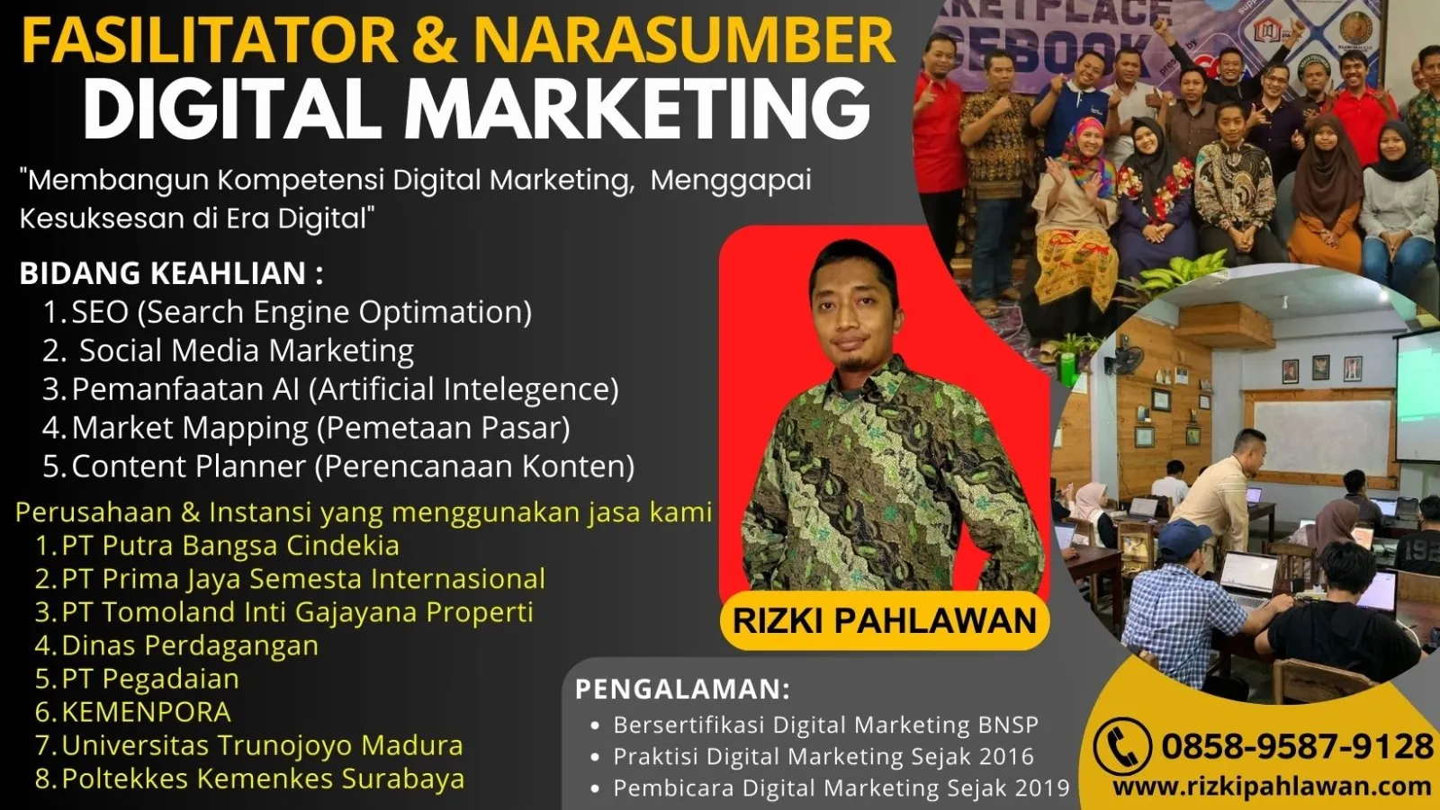 Fasilitator Narasumber Bisnis Pemasaran Online BNSP Kementerian Desa Surakarta Jakarta RIZKI PAHLAWAN