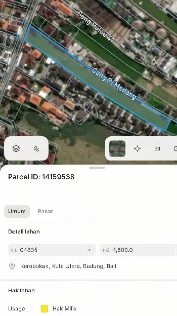 Dikontrakan 5 are, 10 are, 24,7 are, Jl. Bumbak Umalas Kerobokan Kuta Utara