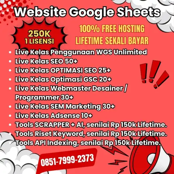 085179992373 Pembuatan Website Google Sheets WGS GRATIS Hosting Lifetime