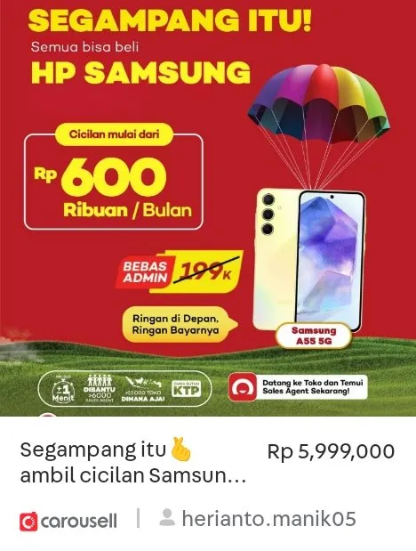 Segampang itu Kredit Samsung A55 8 256GB, Dapatkan promo bebas 1x cicilan