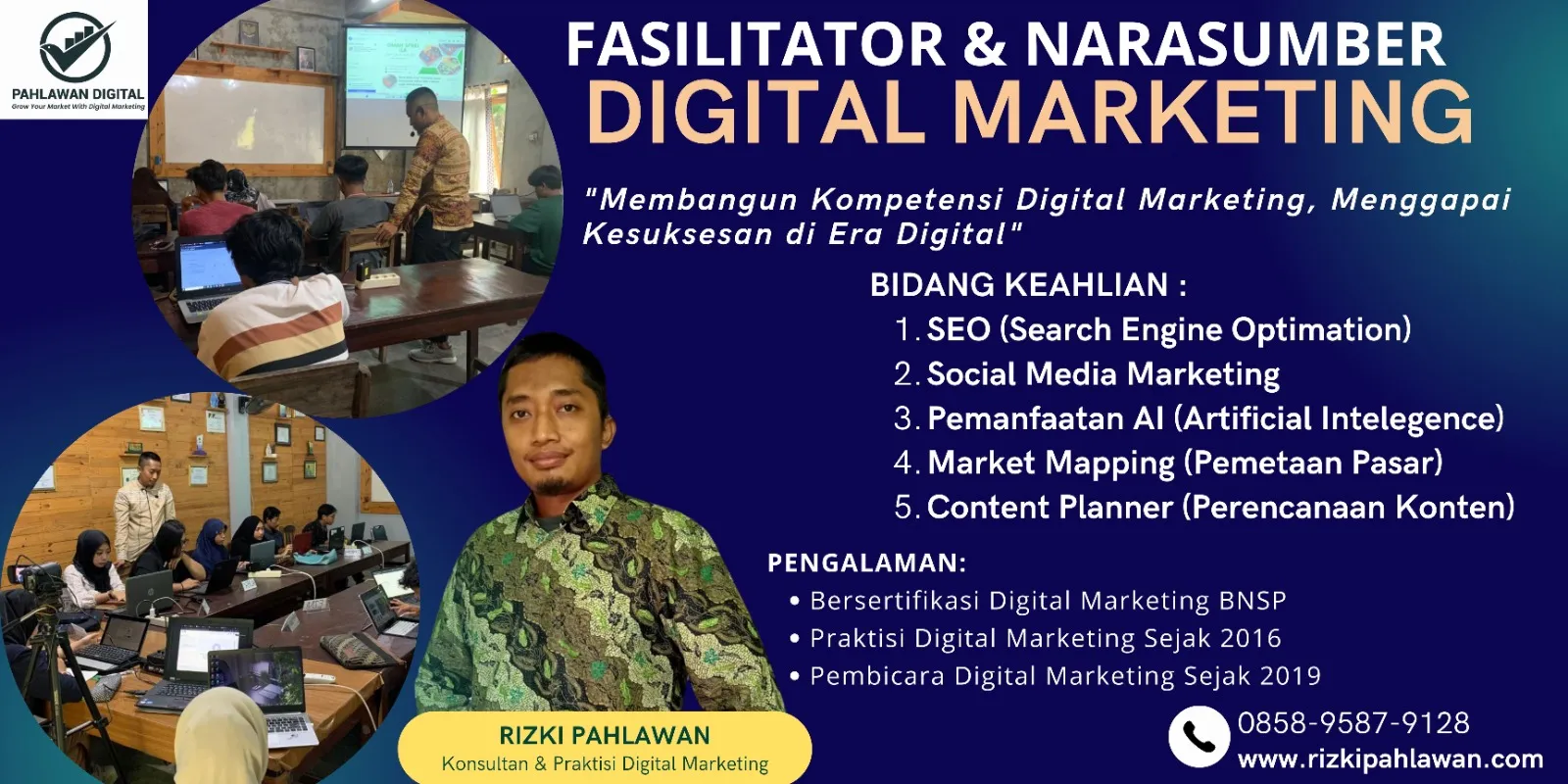 Trainer Narasumber Bisnis Pemasaran Online BNSP Diskominfo Sukoharjo Palembang RIZKI PAHLAWAN