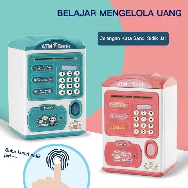 Mainan Kuromi Celengan Mainan ATM Elektrik Kartu Gesek Aman untuk Membuka Pintu Buka Kunci Sidik Jar