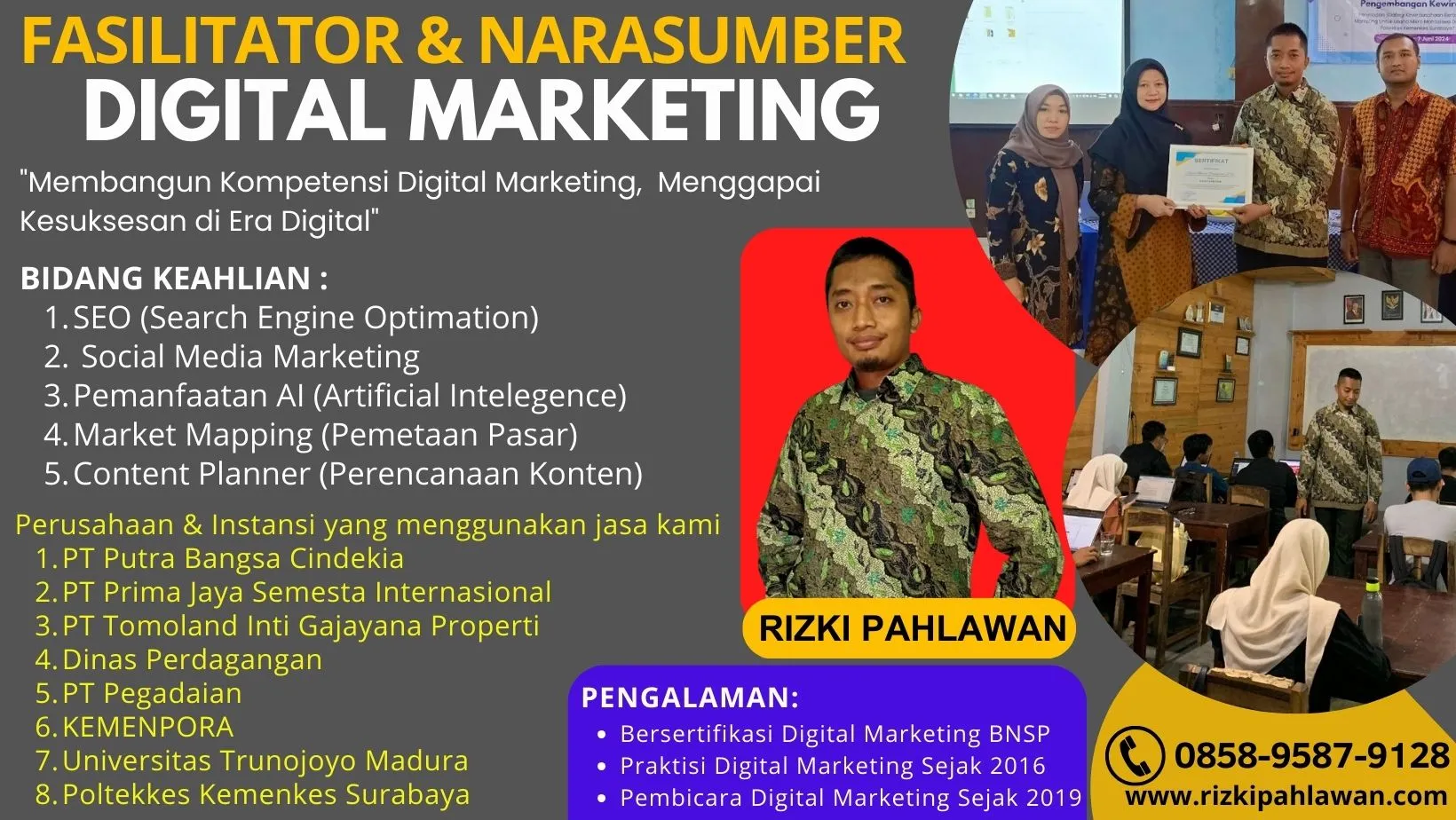 Berintegritas Motivator Narasumber Digital Marketing BNSP Kementerian Pemuda & Olahraga Jepara Yogyakarta RIZKI PAHLAWAN