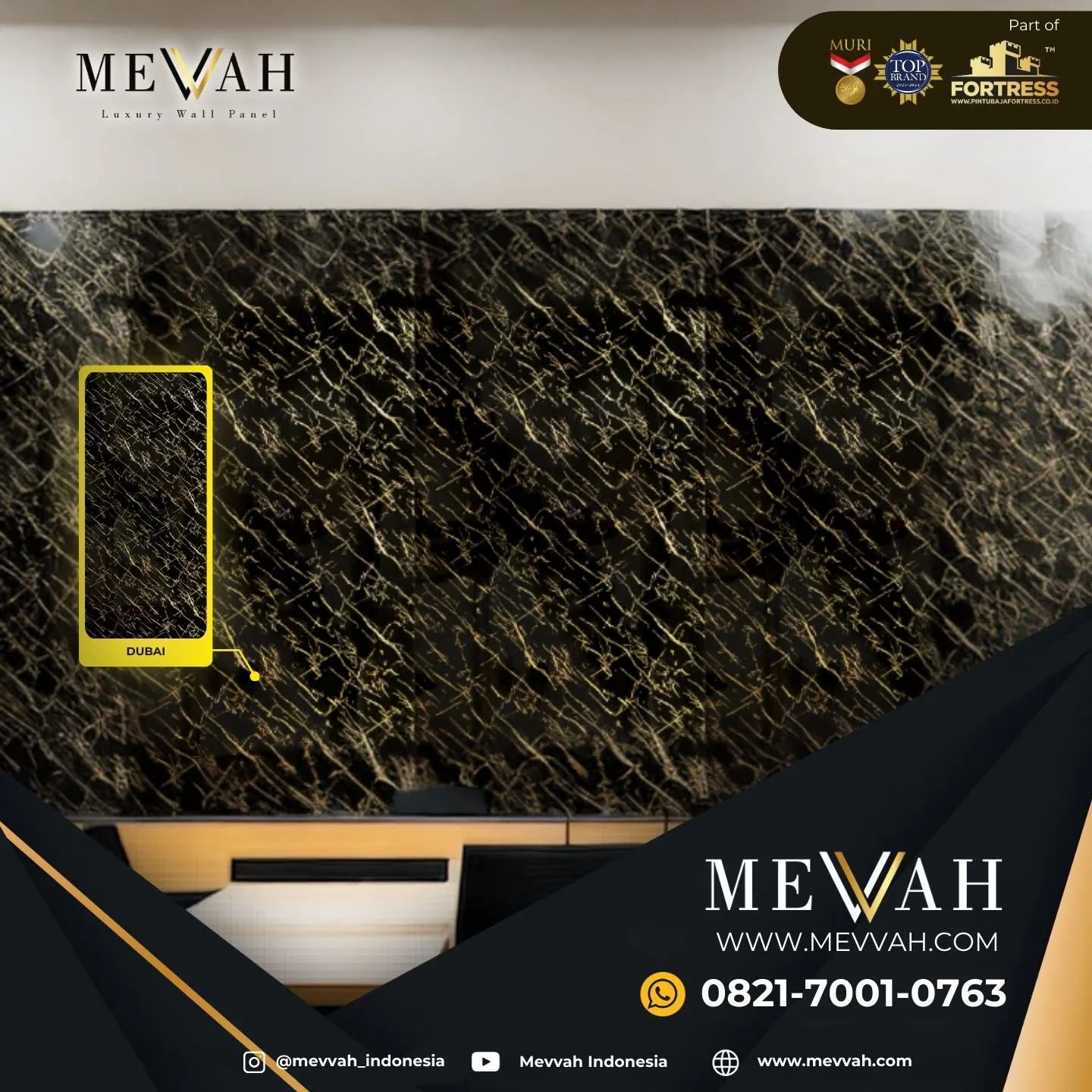 (MEVVAH) Panel Dinding Pvc Motif Marmer Hitam Di Melawi