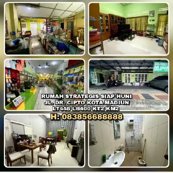 RUMAH STRATEGIS SIAP HUNI JL. DR. CIPTO KOTA MADIUN.LT446 LB400 KT2 KM2.H: 083856688888>>