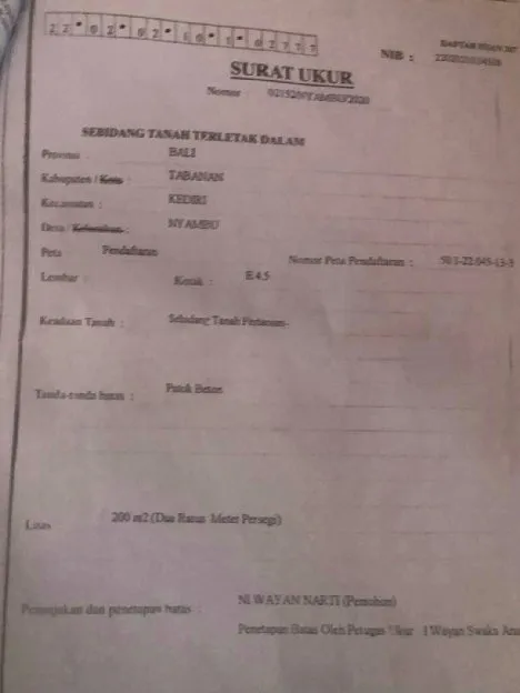 Dijual 2 are, Br. Kebayan Ds. Nyambu Kediri Tabanan