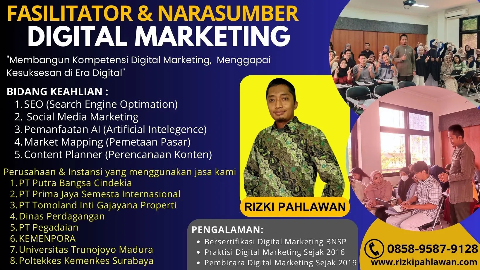 Motivator Narasumber Kewirausahaan Digital Marketing BNSP Kementerian Sosial Serdang Bedagai Depok RIZKI PAHLAWAN