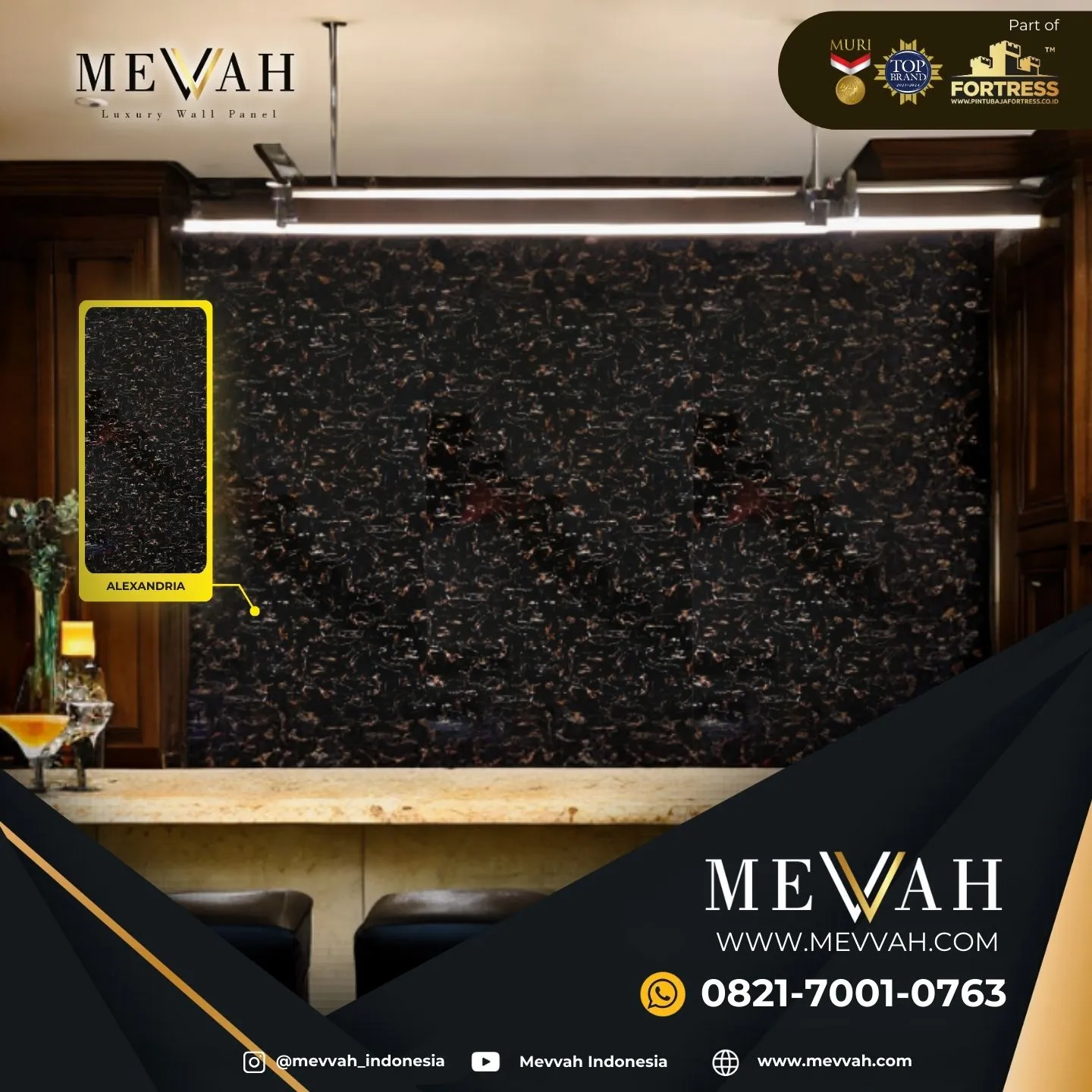 (MEVVAH) Marmer Panel Pvc Dekorasi Dinding Motif Corak Hitam Di Ketapang