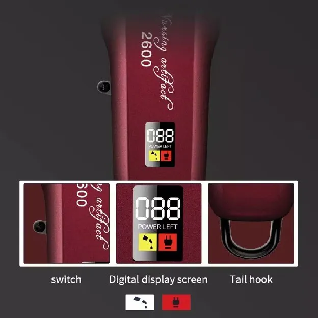 Mesin Cukur Rambut Elektrik Kemei Standar Barbershop Profesional Hair Clipper  LCD Digital Cordless