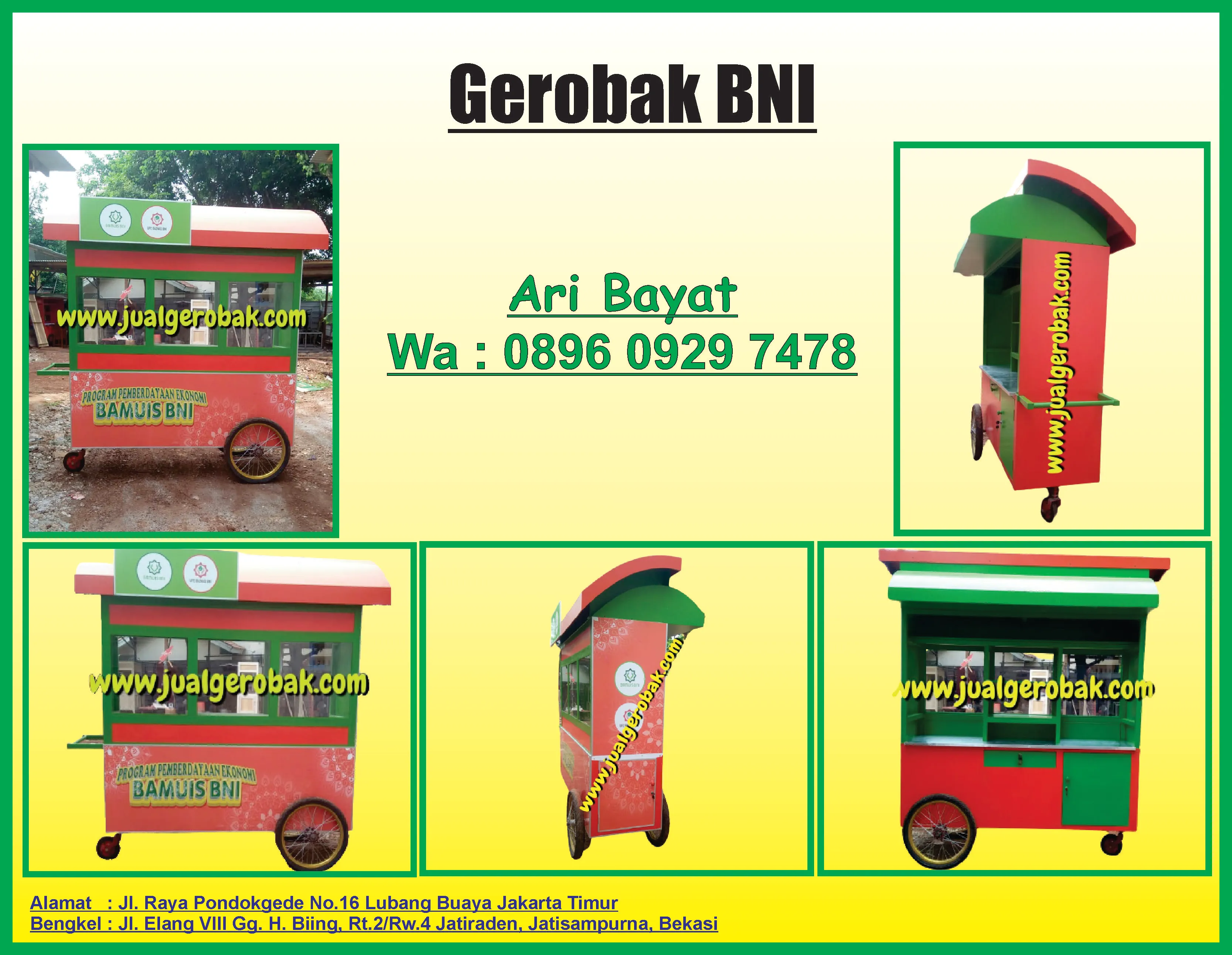 PRODUSEN JUAL GEROBAK KAYU MURAH (MODEL GEROBAK BNI)