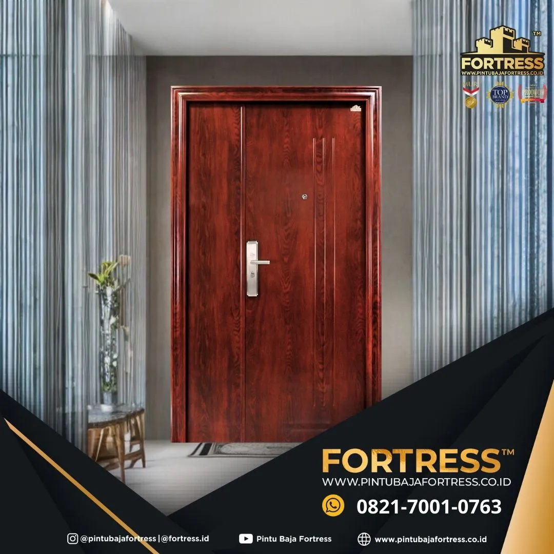 MEWAH..!! WA 0821 7001 0763 (FORTRESS) Pintu Besi Plat Baja Motif Kayu Di Cimahi