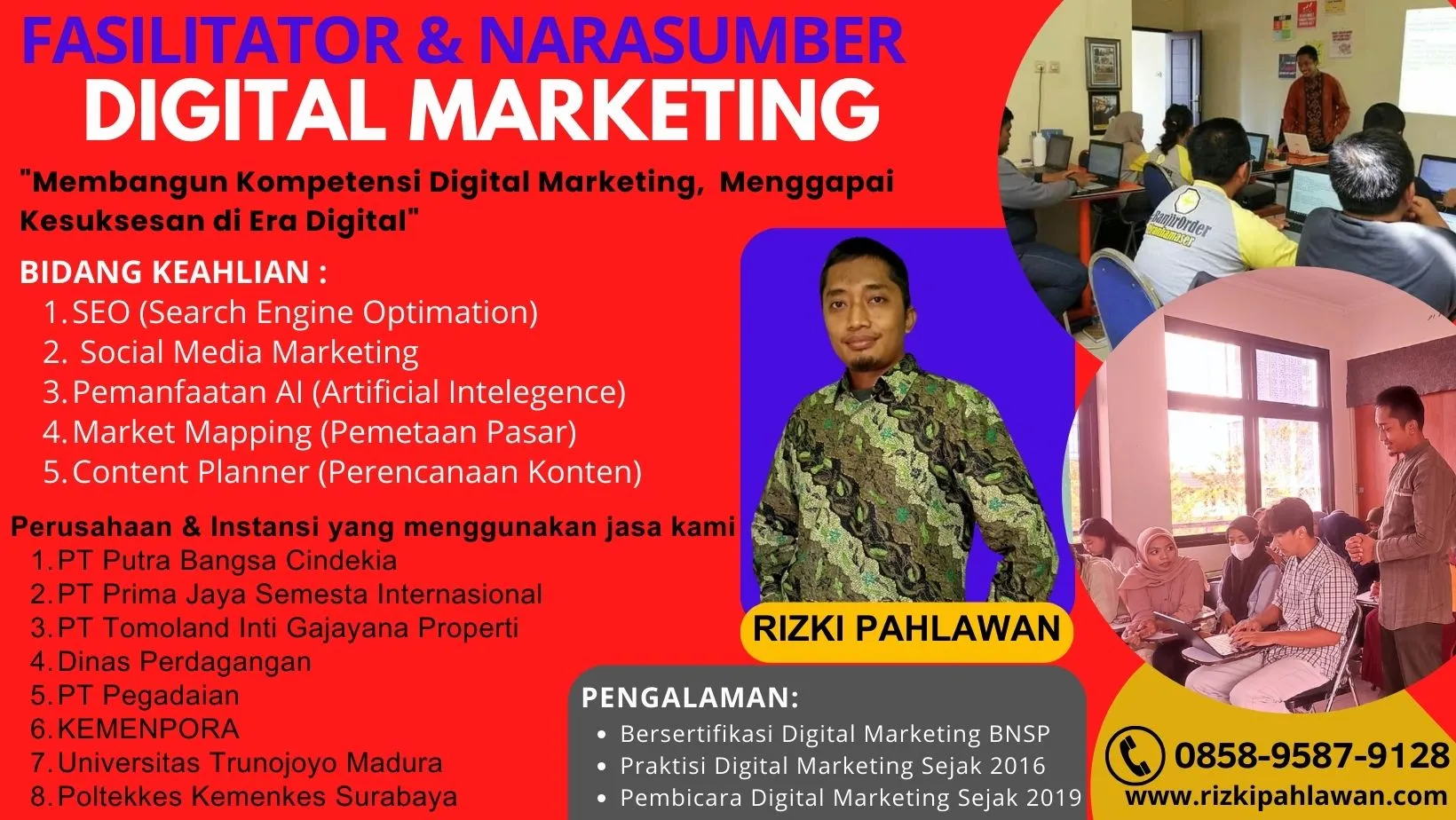 Kredibel Pemateri Narasumber Digital Marketing BNSP Dinas UMKM Jakarta Timur Bekasi RIZKI PAHLAWAN