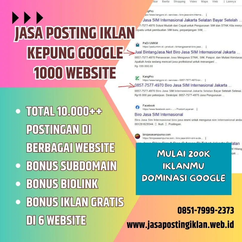 Jasa Sebar Iklan Kepung Google 1000 Plus Website Palembang (o851 7999 2373)