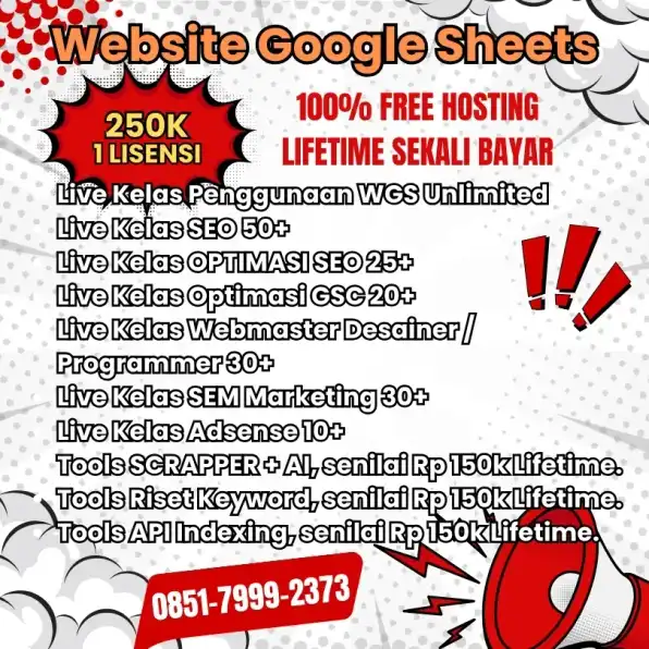 085179992373 Pembuatan Website Google Sheets WGS GRATIS Hosting Lifetime