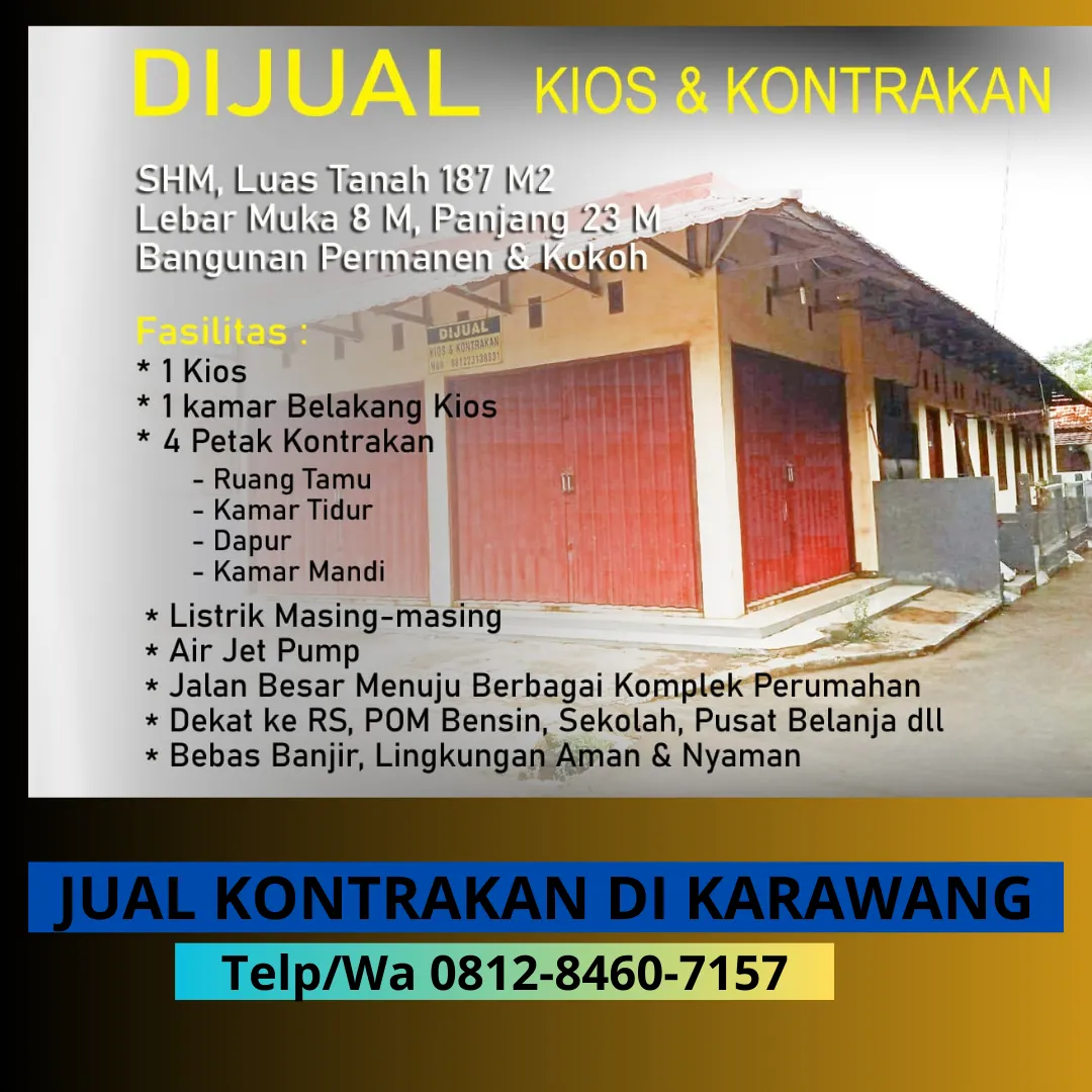 Siap Huni  Harga Jual Kontrakan Dekat jl.akses tol karawang timur Fasilitas kios Karawang