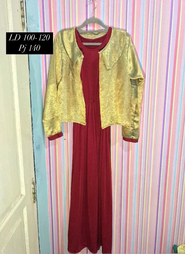 Gamis Kondangan Elegan Merah Mix Gold