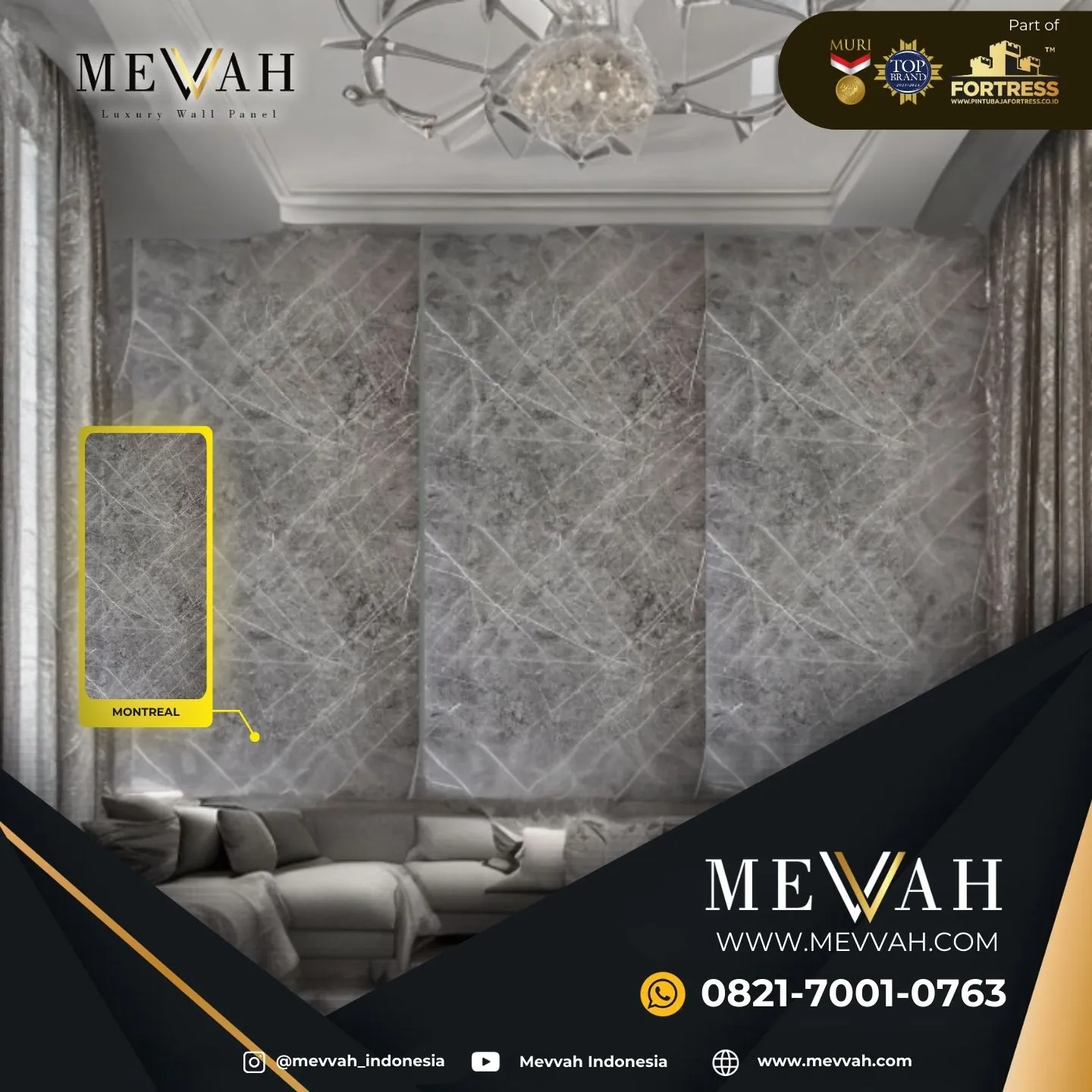 (MEVVAH) Wall Panel Motif Marmer Abu Abu Di Kubu Raya