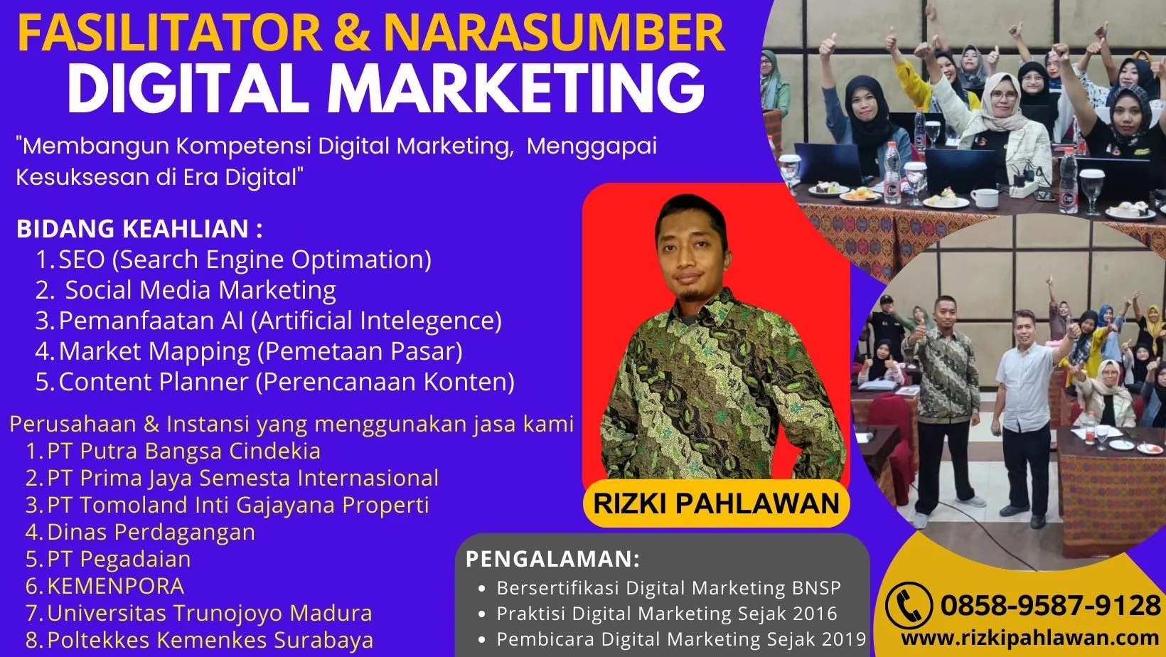 Kompeten BNSP Fasilitator Narasumber Digital Marketing BNSP Kemenpora Jeneponto Bandung RIZKI PAHLAWAN