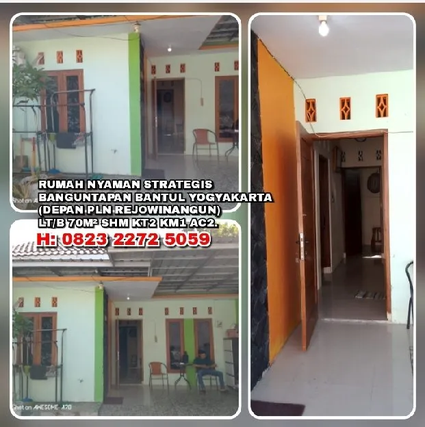 RUMAH NYAMAN STRATEGIS BANGUNTAPAN BANTUL YOGYAKARTA.(DEPAN PLN REJOWINANGUN) LT/B 70M² SHM KT2 KM1