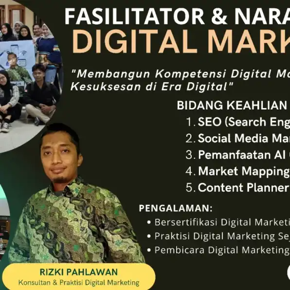 Trainer BNSP 0858-9587-9128 Fasilitator Narasumber Digital Marketing BNSP Kominfo Sinjai Bandung RIZKI PAHLAWAN