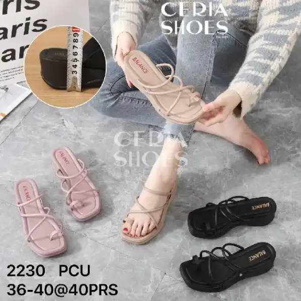 Sandal Jepit Wanita Karet Jelly Model Slop Tali Wedges Import Hak Tinggi 5 Cm BALANCE