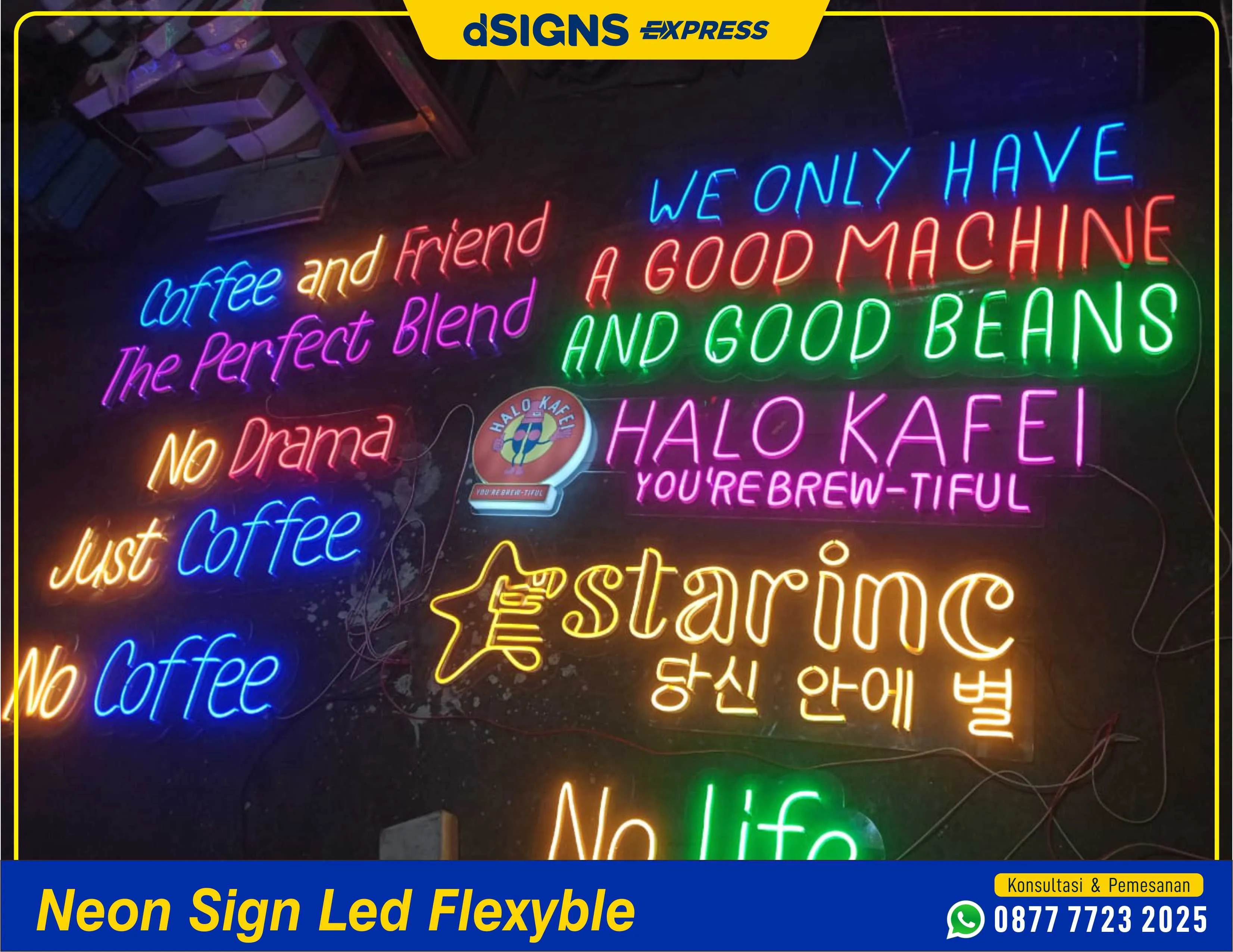 Hiasan Lampu LED Neon Flex dan Neon Sign Untuk Cafe Resto 0877-7723-2025