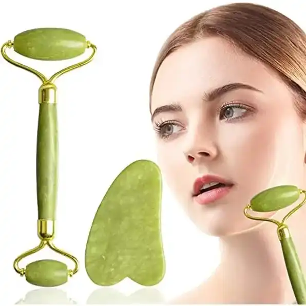 Face Massager Jade Roller Guasha 2in1 Alat Pijat Wajah - 1 SET