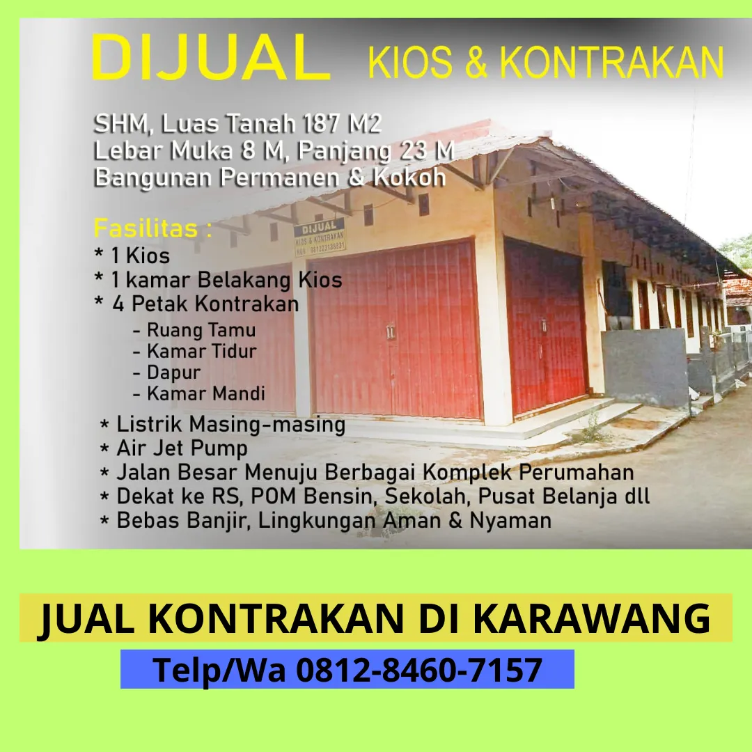 Siap Huni  Harga Jual Kontrakan Dekat jl.akses tol karawang timur Fasilitas kios Karawang